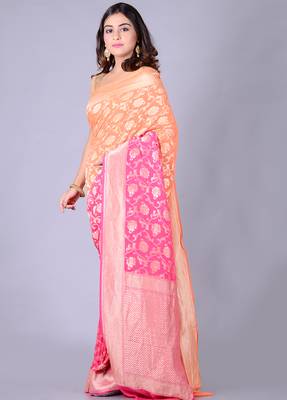 Multicolor hand woven pure chiffon saree with blouse 3