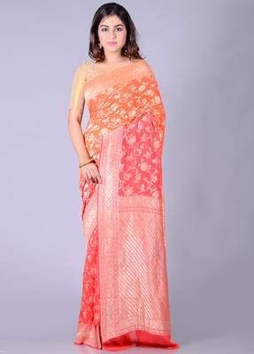 Multicolor hand woven pure chiffon saree with blouse 1