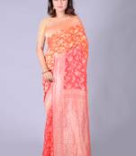 Multicolor hand woven pure chiffon saree with blouse