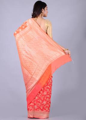 Multicolor hand woven pure chiffon saree with blouse 2