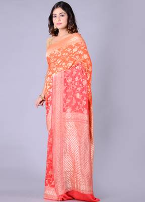 Multicolor hand woven pure chiffon saree with blouse 3
