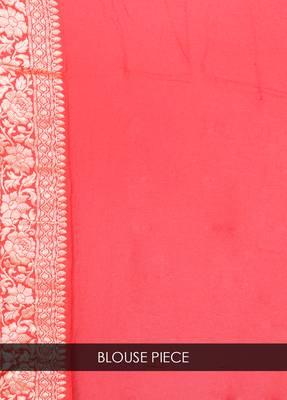 Peach hand woven pure chiffon saree with blouse 4