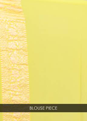 Yellow hand woven pure chiffon saree with blouse 4