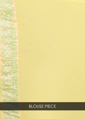 Yellow hand woven pure chiffon saree with blouse 4