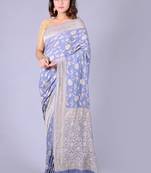 Grey hand woven pure chiffon saree with blouse