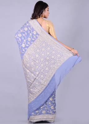 Grey hand woven pure chiffon saree with blouse 2