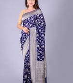 Blue hand woven pure chiffon saree with blouse