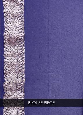 Blue hand woven pure chiffon saree with blouse 4