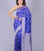Blue hand woven pure chiffon saree with blouse