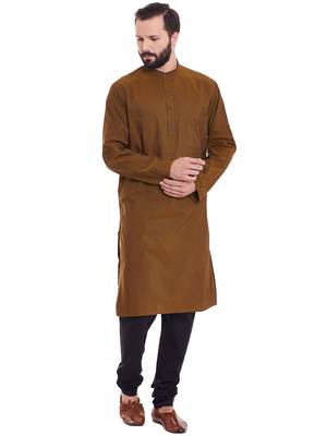 Brown woven pure cotton kurta-pajama 1