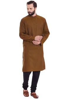 Brown woven pure cotton kurta-pajama