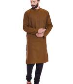 Brown woven pure cotton kurta-pajama