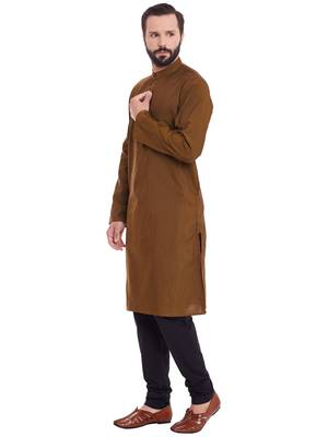 Brown woven pure cotton kurta-pajama 2