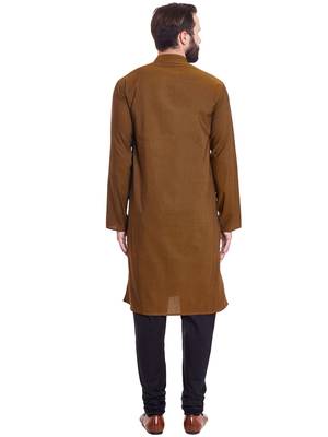 Brown woven pure cotton kurta-pajama 4