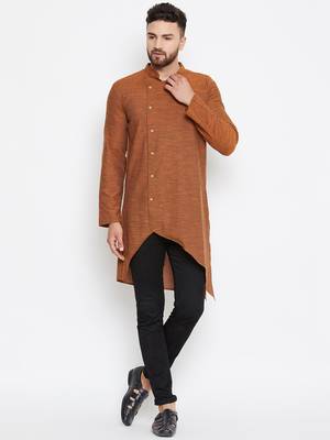 Brown woven pure cotton men-kurtas 1