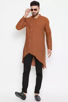 Brown woven pure cotton men-kurtas
