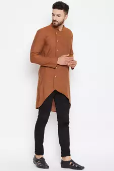 Brown woven pure cotton men-kurtas