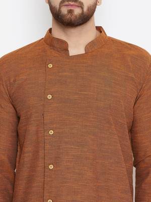 Brown woven pure cotton men-kurtas 5