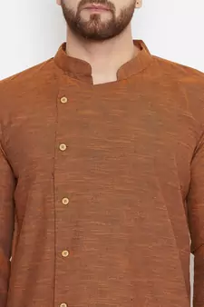 Brown woven pure cotton men-kurtas