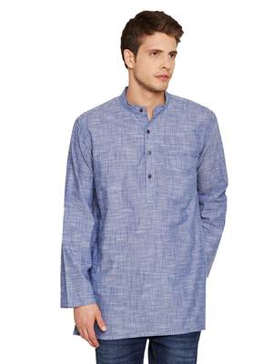 Blue woven pure cotton men-kurtas 1