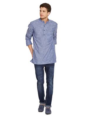 Blue woven pure cotton men-kurtas 2