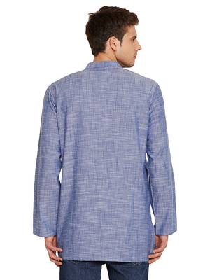 Blue woven pure cotton men-kurtas 4