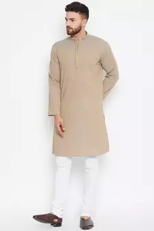 Beige woven pure cotton kurta-pajama
