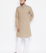 Beige woven pure cotton kurta-pajama