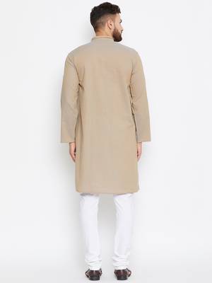 Beige woven pure cotton kurta-pajama 4