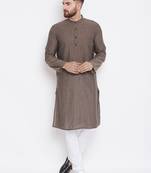 Grey woven pure cotton kurta-pajama