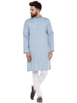Blue woven pure cotton kurta-pajama 1