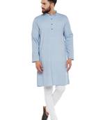 Blue woven pure cotton kurta-pajama