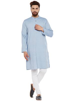 Blue woven pure cotton kurta-pajama 2
