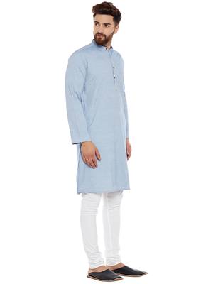 Blue woven pure cotton kurta-pajama 3
