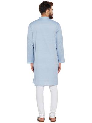 Blue woven pure cotton kurta-pajama 4