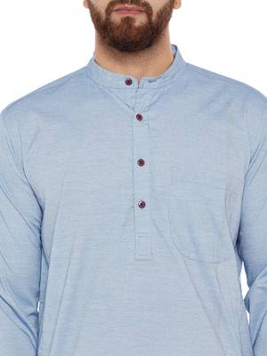 Blue woven pure cotton kurta-pajama 5