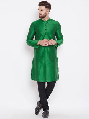 Green woven pure cotton kurta-pajama 1