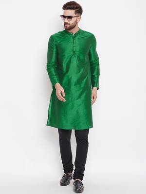 Green woven pure cotton kurta-pajama 2