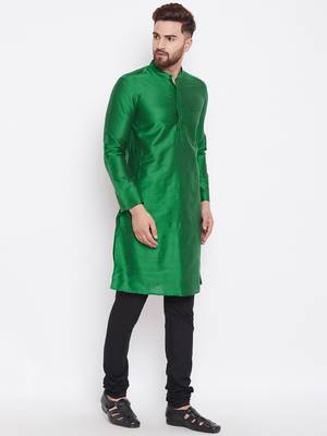 Green woven pure cotton kurta-pajama 3