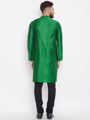 Green woven pure cotton kurta-pajama 4
