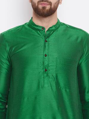 Green woven pure cotton kurta-pajama 5
