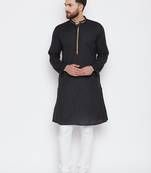 Black woven pure cotton kurta-pajama