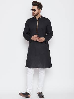 Black woven pure cotton kurta-pajama 2