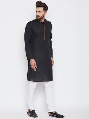 Black woven pure cotton kurta-pajama 3