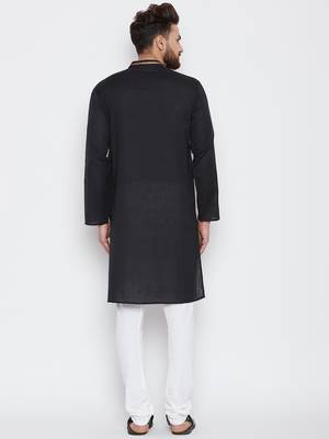 Black woven pure cotton kurta-pajama 4