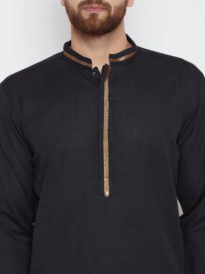 Black woven pure cotton kurta-pajama 5
