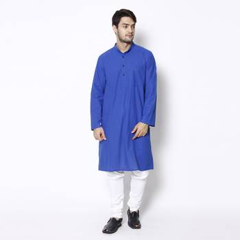 Blue woven pure cotton kurta-pajama 1