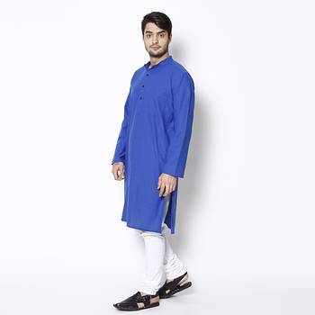 Blue woven pure cotton kurta-pajama 2