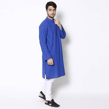 Blue woven pure cotton kurta-pajama 3