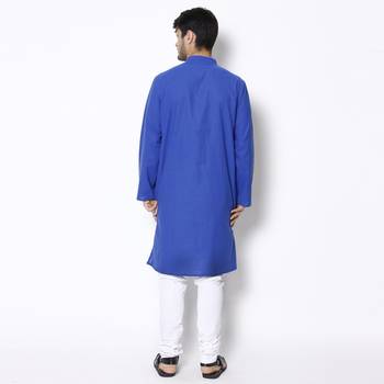 Blue woven pure cotton kurta-pajama 4